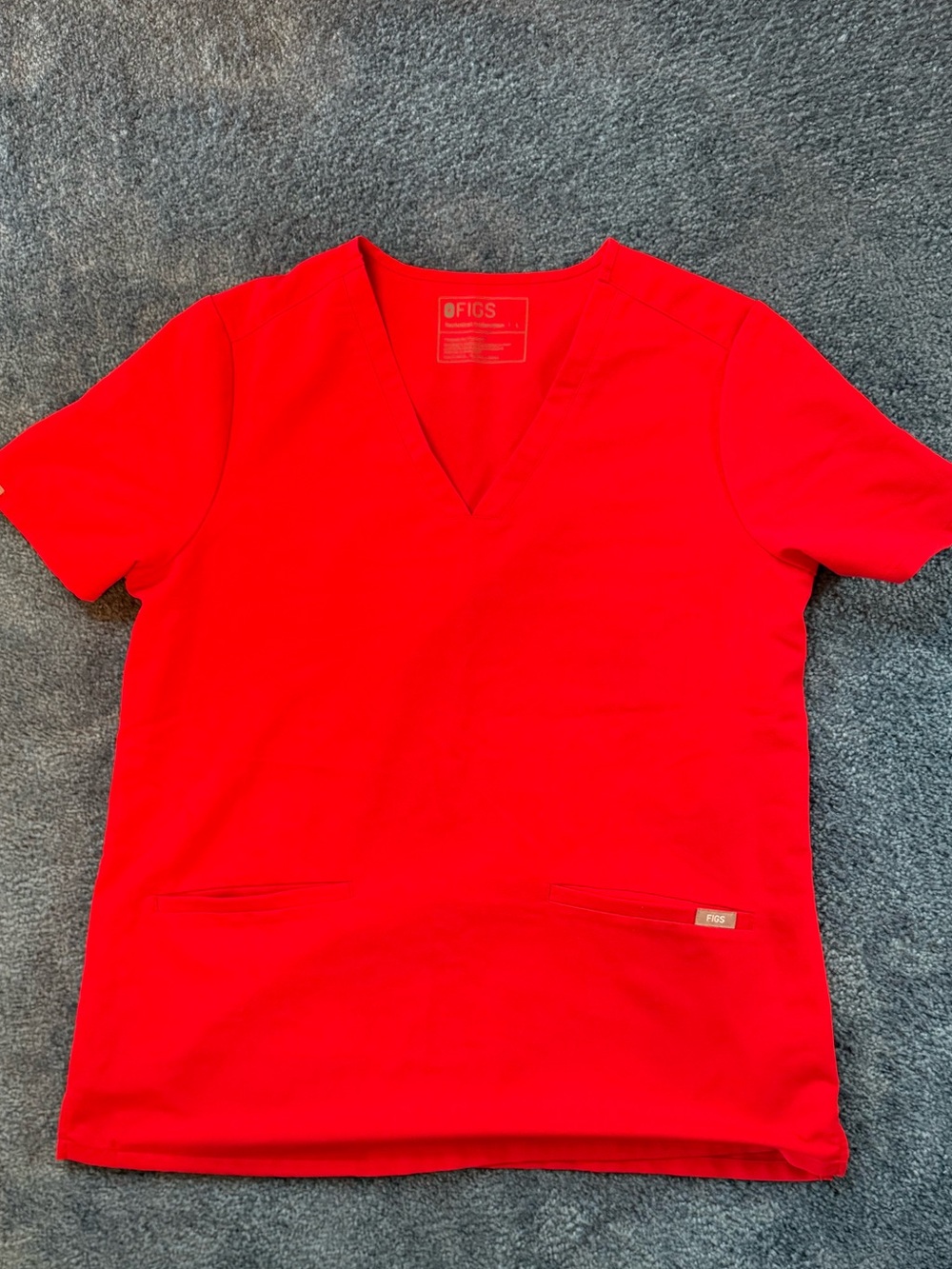 Figs Bright Red V-Neck Short Sleeve Top